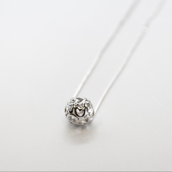 Sterling Silver Open Ball of Hearts Necklace New - Picture 1 of 2